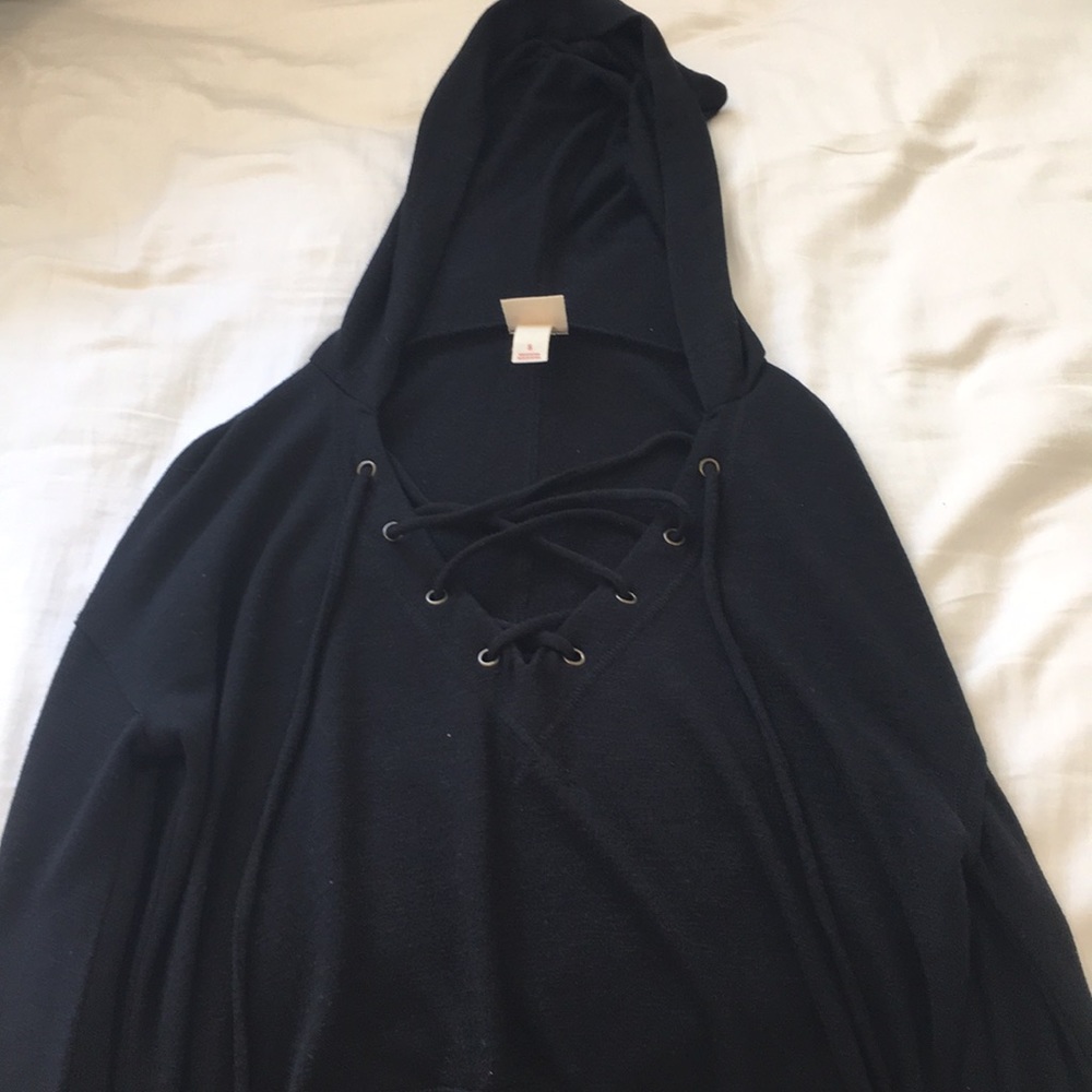 Black lace up hoodie